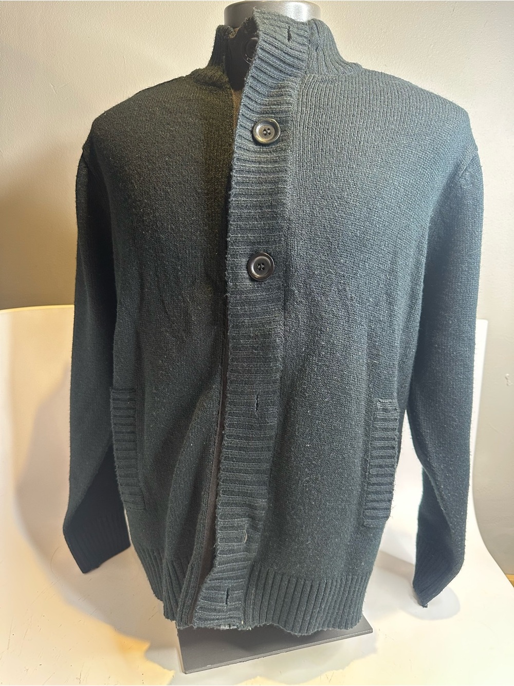 Men's Black Button-Front Knit Sweater